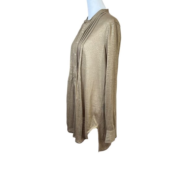 Ralph Lauren 100% Linen Gold Metallic Tunic Top Lightweight Boho Henley Sz Small - Picture 4 of 10